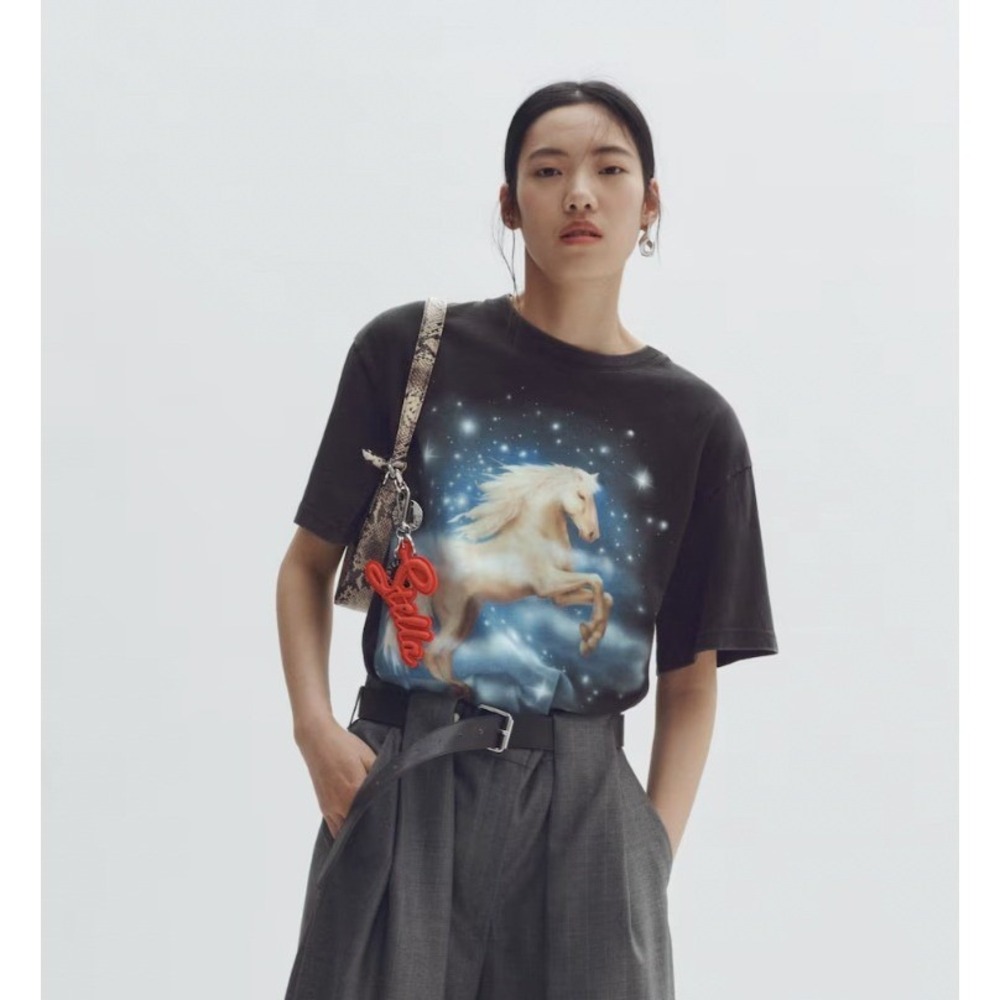 Stella McCartney x H&M Horse Graphic T-Shirt Faded Black Celestial Star Print - Picture 2 of 5